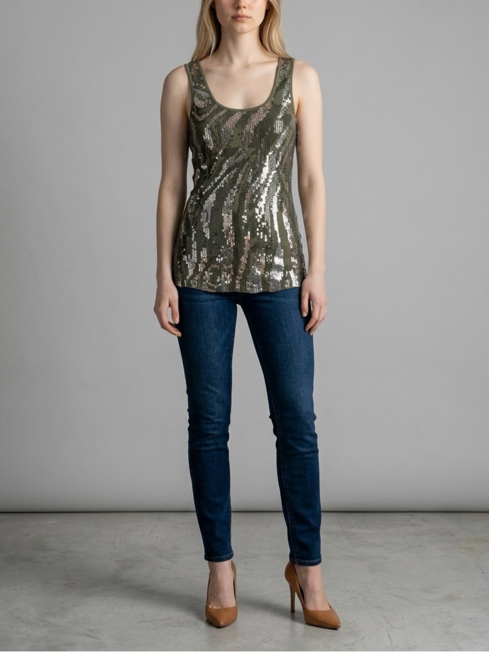 Express Olive Green Sequin Tank Top